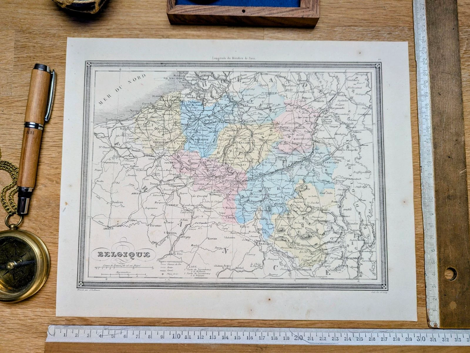 A Bélgica, mapa antigo, impresso em 1852. Autêntico. – photo 3